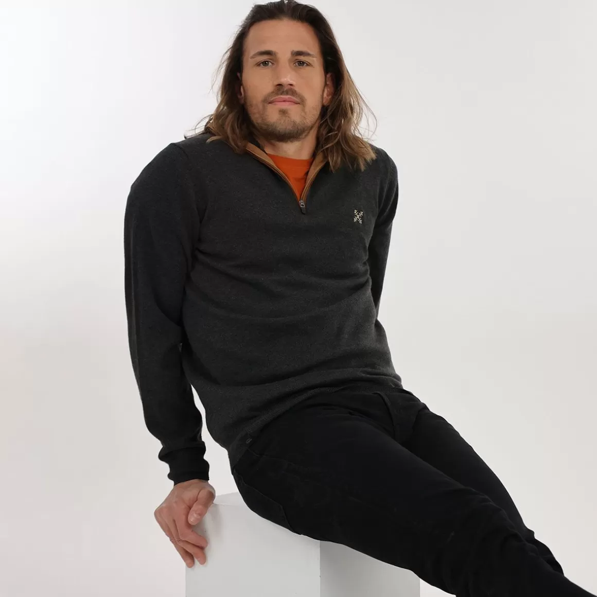 OXBOW Sweater PENZI - Noir Chiné Heather Black Fashion