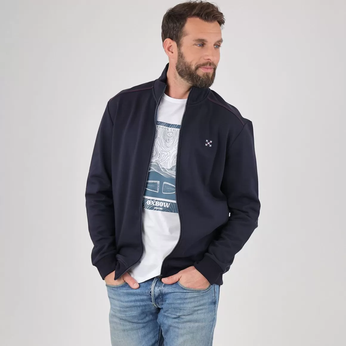 OXBOW Sweatshirt SAKOP - Deep Marine Chiné Heather Deep Marine Sale